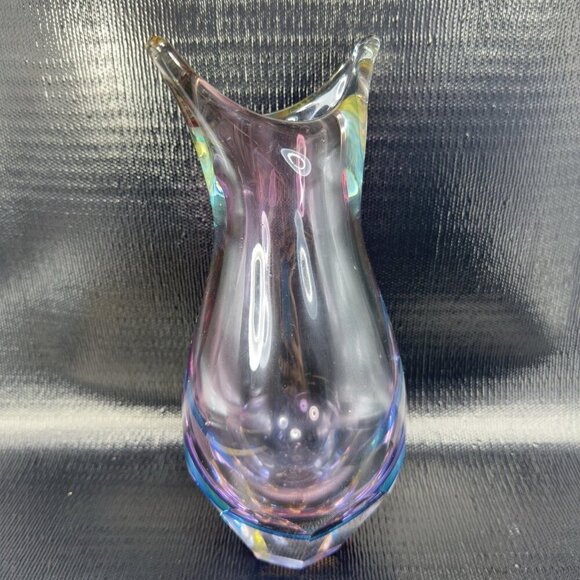 Venetian Murano Art Glass Vase Faceted Bottom Sommerso Heavy Hand Blown Glass - Picture 13 of 16